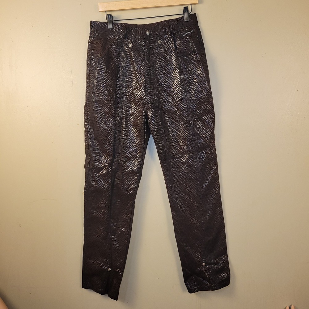 WESTERN ETHICS Womens Snake Skin‎ Metallic Print Pants Brown Silver Size L